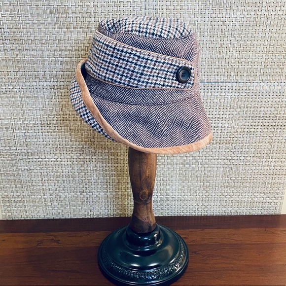 ?2xHP?VTG Y2K 2000s Summer Tompkins Brown Wool Plaid Bucket Hat OSFM main image 4